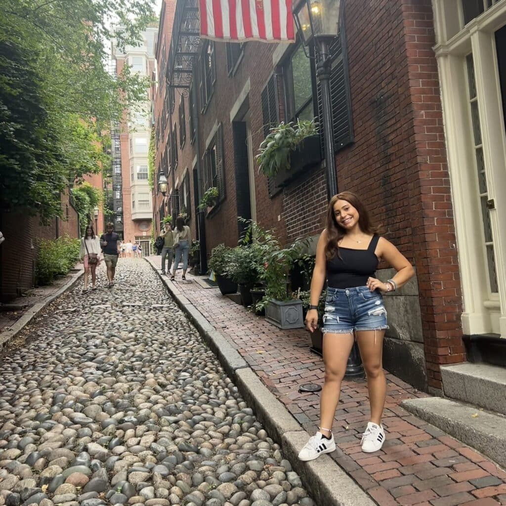 Nikki Dilluvio on a cobble street