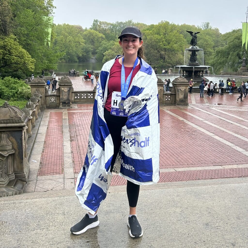 Emily Schlicht after running a marathon