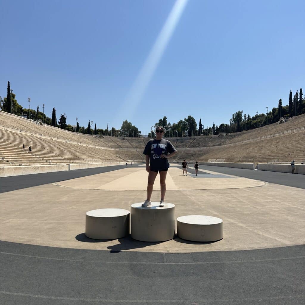 Julia Nappier on a track and field podium