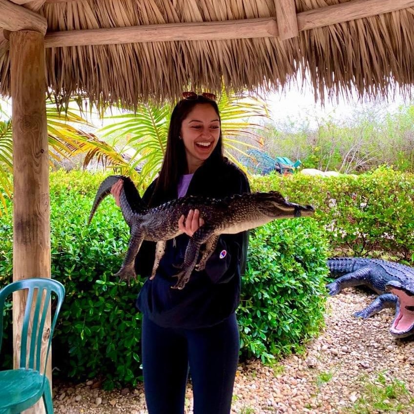 Sheena Trivedi holding an aligator